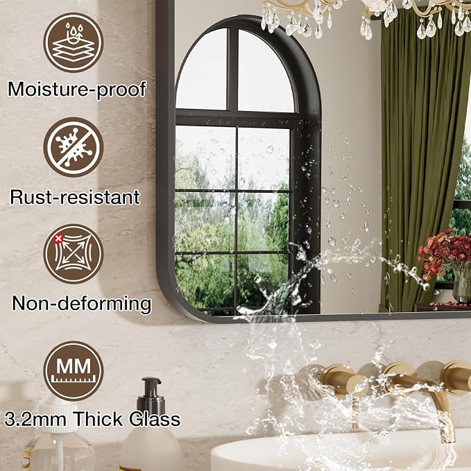 24"x36" Matte Black Rectangle Vanity Bathroom Mirror, Set of 2 | Aluminum Alloy Frame, Clear Reflection, Rust-Resistant, Vertical or Horizontal, Wall Mount, Bedroom and Entryway