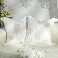 Lewondr Christmas Pillow Cover, Snowflake Embroidered, 18x18 Inch, Set of 2 | Double-Sided Faux Fur, Cozy Soft Decorative, Plush Ball, Luxury Embroidered, For Bed Home Decor Living Room