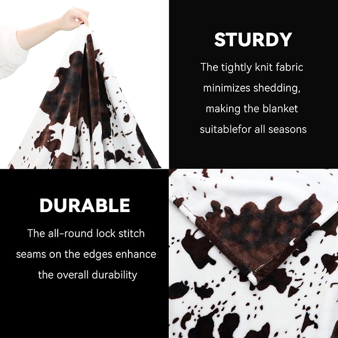 GEULAY Cow Print Blanket, Brown White, 50x60 Inch