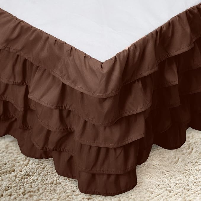 Elegant Comfort Luxurious Premium Quality 1500 Thread Count Wrinkle and Fade Resistant Egyptian Quality Microfiber Multi-Ruffle Bed Skirt - 15inch Drop, Full, Chocolate Brown