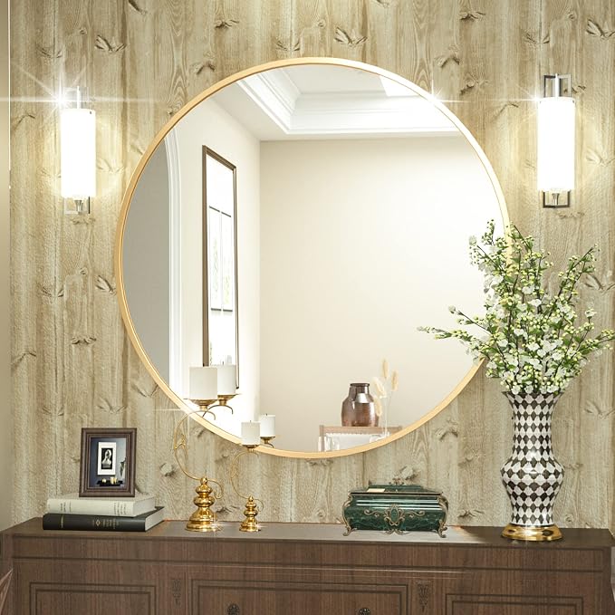 HARRITPURE Round Mirror 23.6" Gold Wall Mounted Circle Mirror with Aluminum Alloy Frame Modern Design for Bathroom, Living Room, Vanity, Bedroom, Entryway