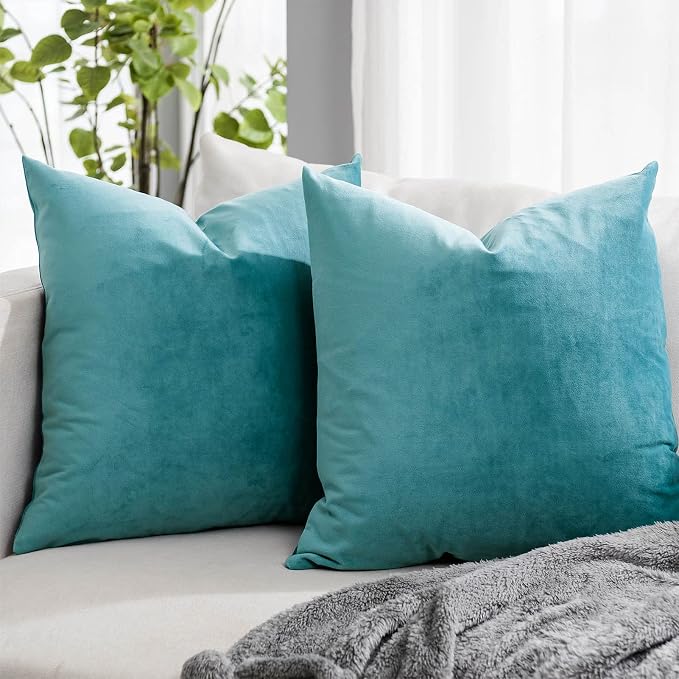 Seafoam Decorative Lumbar Velvet Throw Pillow Covers 18x18 inch Set of 2 with Zipper Luxury Soft Solid Square Cushion Covers Case for Sofa Couch Bed Living Room