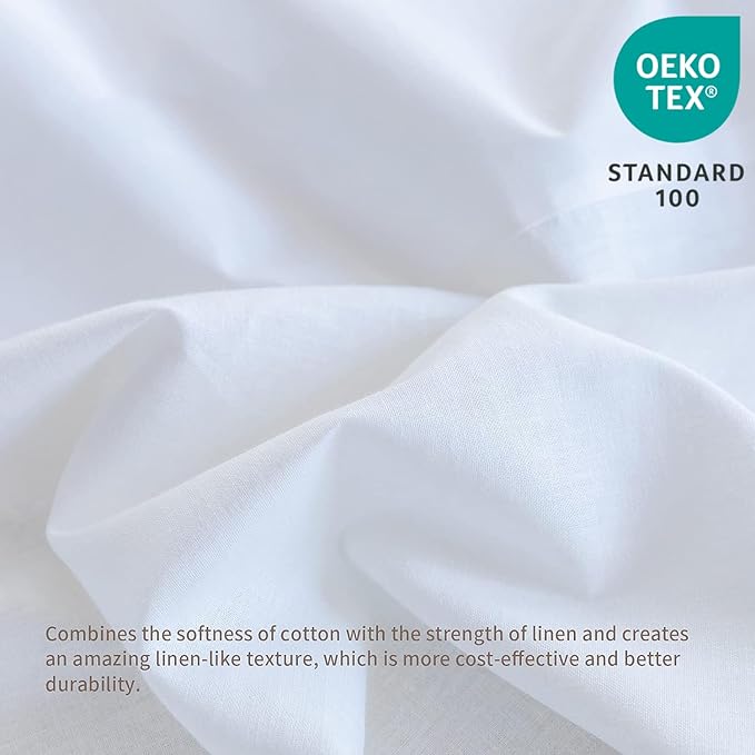 BISELINA French Linen Bed Skirt with Pleated Corner 18-Inch Tailored Drop Natural Flax Cotton Blend Basic Dust Ruffle Soft Cozy Farmhouse Bedding (18" Queen, Basic White)