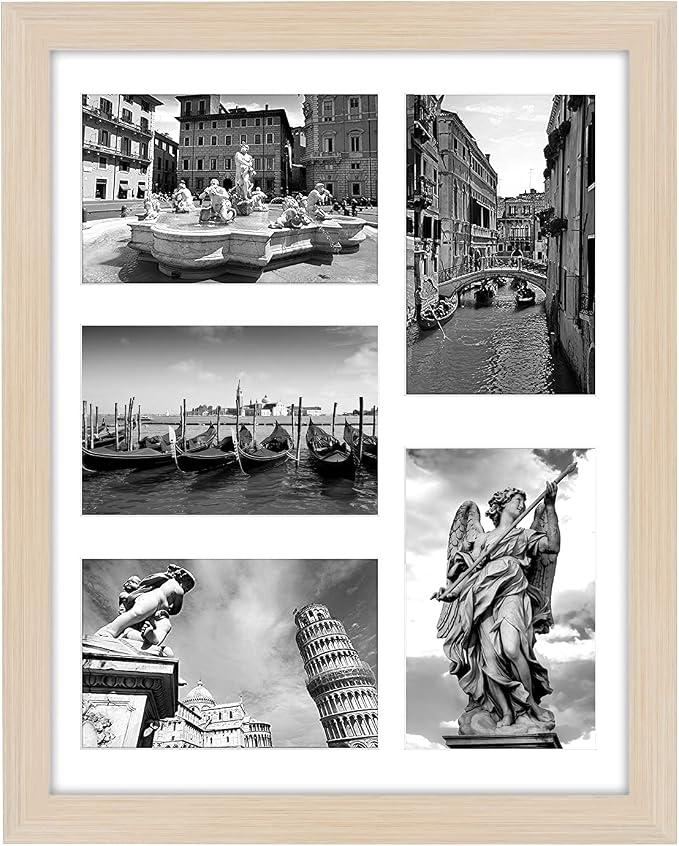 Americanflat 4x6 Collage Picture Frame with Shatter-Resistant Glass - Fits Five 4x6 Photos or Use as One 11x14 Picture Frame - Signature Collection - Collage Frames for Wall Display - Light Wood