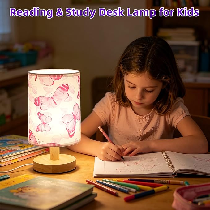Butterfly Kids Table Lamp for Bedroom Girls Small Dimmable Bedside Lamps