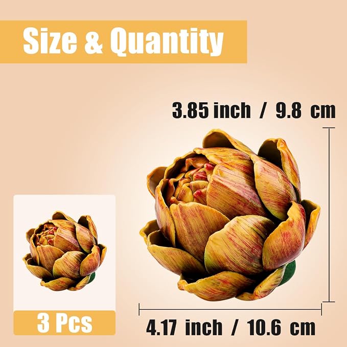 3pcs Large Faux Artichokes Decoration, Yellow Artificial Artichoke