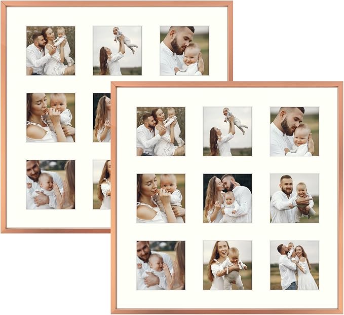 Golden State Art 16x16 Collage Frame for 9 4x4 Photos Rose Gold 2 Pack