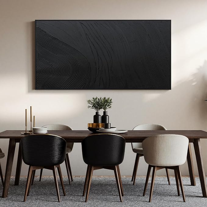 Large Black Abstract Wall Art Modern Hand-Drawn Canvas Wall Art Decor For Living Room Line Texture Abstract Wall Decor Artwork For Walls Pictures For Bedroom Office Study Aesthetic Home Wall Decoration 35"×70"