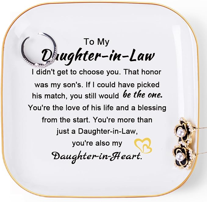 Piudee Daughter in Law Gifts from Mother in Law - Jewelry Dish Ring Trinket Dish for Daughter in Law Birthday Valentines Mother's Day Christmas Wedding Gift for Daughter in Law