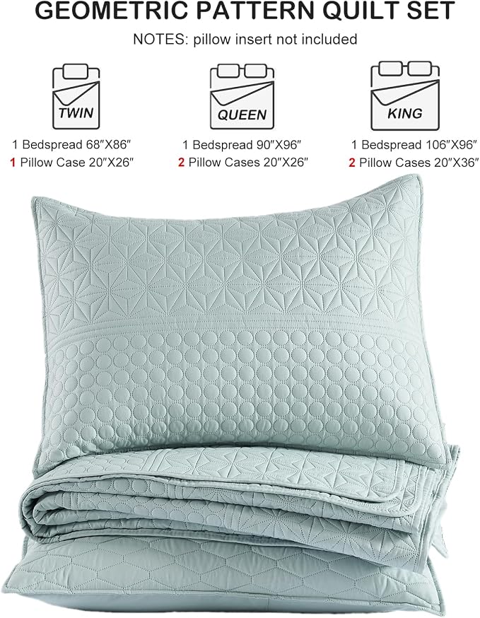 HORIMOTE HOME Sprout Green Twin Size Quilt Set - Soft Microfiber Bedspread with 1 Sham, Lightweight & All-Season Geometric Coverlet for Cozy Bedding