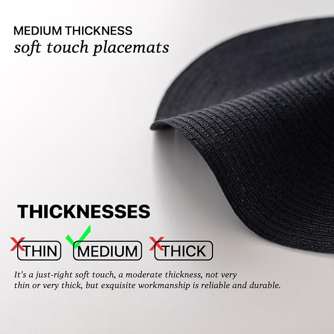 BARoyal Round Placemats Set of 8 Woven Placemats Washable Braided Table Mats for Dining Table Heat Resistant Non-Slip Circle Place Mats(Black)