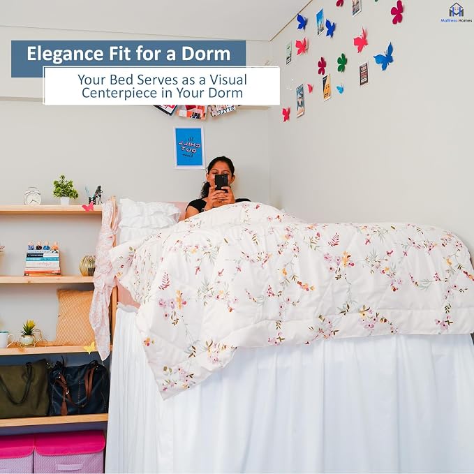 Mattress-Homes Ruffled Dorm Bed Skirt, Twin XL, 38-Inch Drop, Tailored with Split Corners, White Dust Ruffle for Lofted College Beds, Twin Extra Long Dorm Bedding Essential