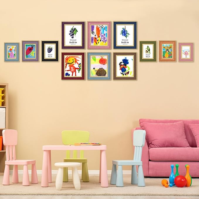 5x7 Picture Frame - Colorful Fabric & Vintage Gold Border HD Real Glass with Easel for Tabletop/Wall Decor (Family Photos, Artwork -Pink Blue Purple Orange 4 Pack)