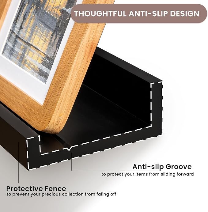Acovy Floating Shelves for Wall, 36 inch Solid Wood Picture Ledge Shelf, Picture Shelf for Wall with Ledge, Floating Book Shelves for Living Room Bedroom Kitchen Nursery Decor, Black, Set of 2