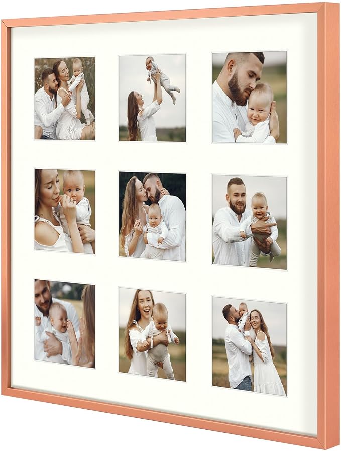 Golden State Art 16x16 Collage Frame for 9 4x4 Photos Rose Gold 2 Pack