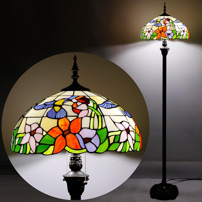 WERFACTORY Tiffany Floor Lamp 64 Inch Stained Glass Standing Reading Light