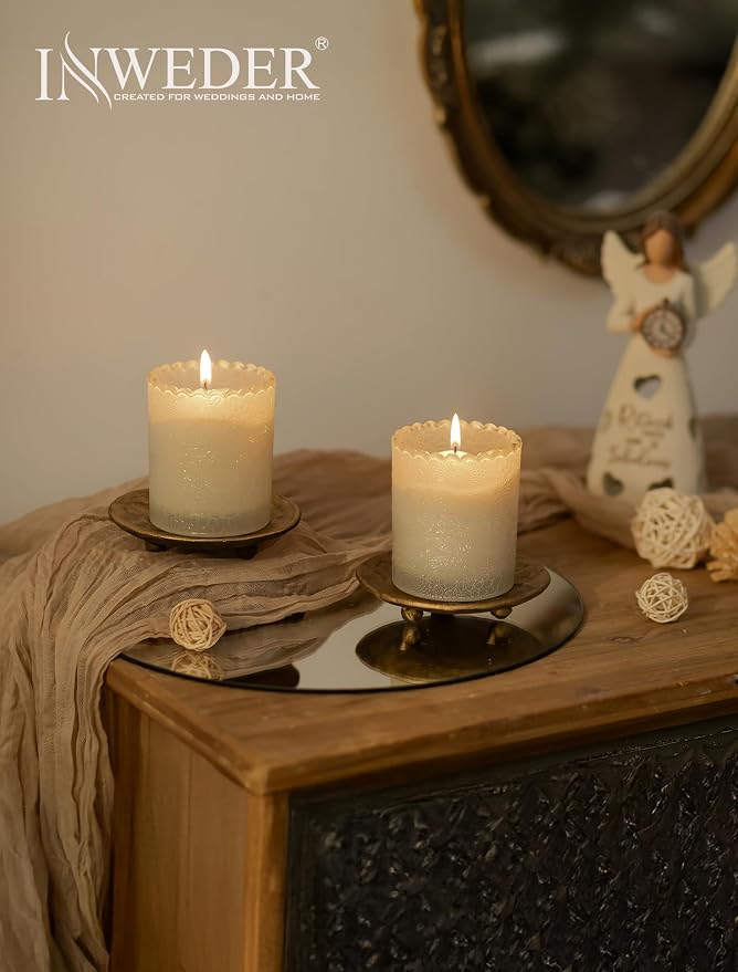 Gold Pillar Candle Holder: 4.6" Cast Iron Candle Tray and Plate