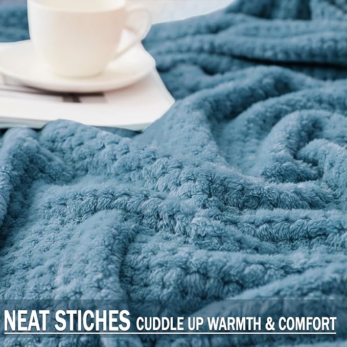 Exclusivo Mezcla Soft Waffle Fleece Bed Blanket King Size, Slate Blue | Lightweight Plush Blanket for Bed, Bedroom, Cozy Flannel with Waffle Texture, Stylish Home Decor, All Season, 104x90 Inches