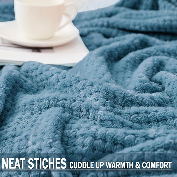 Exclusivo Mezcla Soft Waffle Fleece Bed Blanket Twin XL Size, Slate Blue | Lightweight Plush Blanket for Bed, Couch, Sofa, Cozy Fluffy Design for Bedroom, Guest Room, All Season, 90x66 Inches