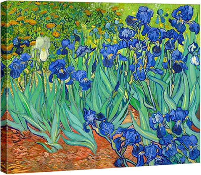 Wieco Art Irises Large Modern Gallery Wrapped Floral Giclee Canvas Print By Van Gogh Famous Blue Flowers Oil Paintings Reproduction Artwork Pictures on Canvas Wall Art for Bedroom Home Decor L