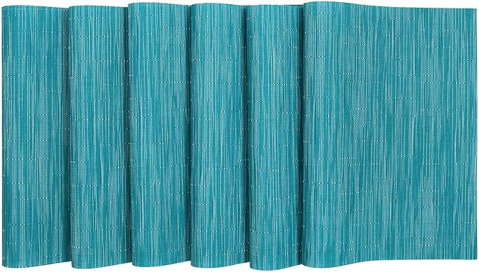 SHACOS Indoor Outdoor Placemats Set of 8 Woven Vinyl Place Mats for Dining Table Wipeable Heat Resistant Washable Kitchen Patio Table Mats (8, Teal Blue)