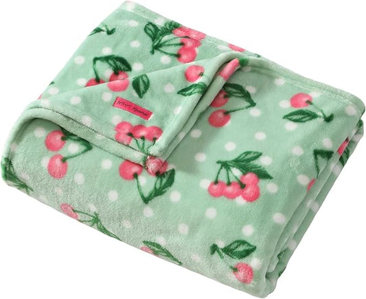 Betsey Johnson - Blanket, Buttery-Soft Throw Blanket for Couch or Bed, Boldly Plush & Oversized Bedding (Cherry Dots Green, 50" x 70")