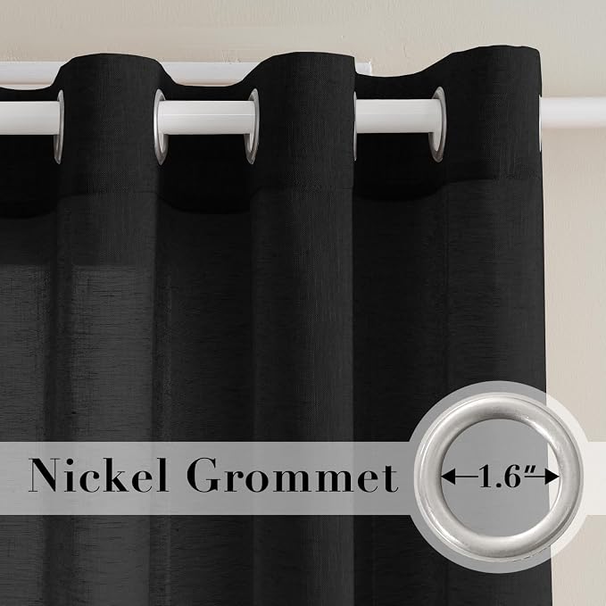 H.VERSAILTEX Linen Curtains Natural Blended Curtain Panels for Living Room/Light Reducing Linen Semi Sheer Curtains 96 inch Length 2 Panels Set Nickel Grommet Window Panels, 52" x 96", Black