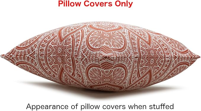TreeWool Mandala Accent Throw Pillow Covers 16x16 Set of 2 (Rust) | Decorative Throw Pillowcases for Sofa & Couch; 100% Cotton Accent Covers Ideal for Spring & Summer Stylish Home Decor