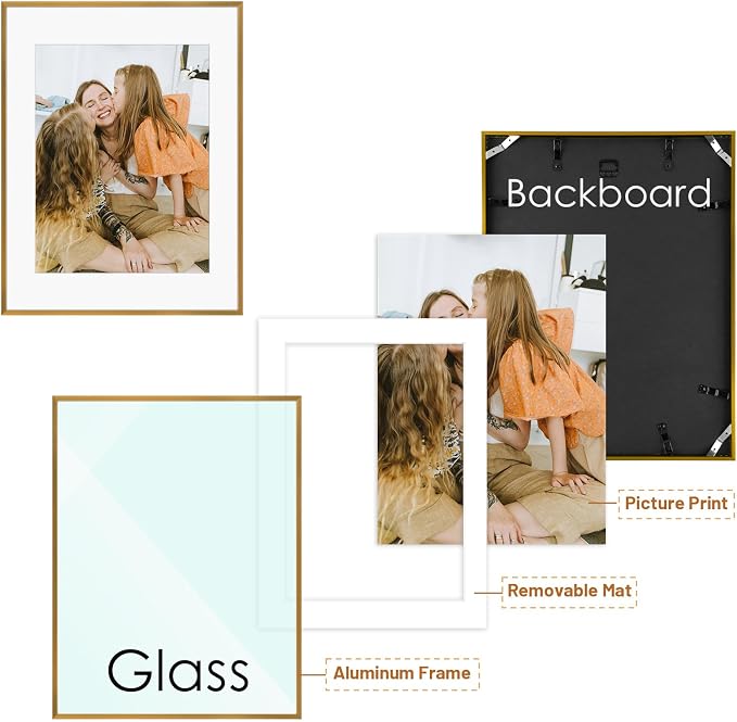 Frametory 2 Pack 14x18 Aluminum Frame with Mat for 11x14 Photo, Bronze