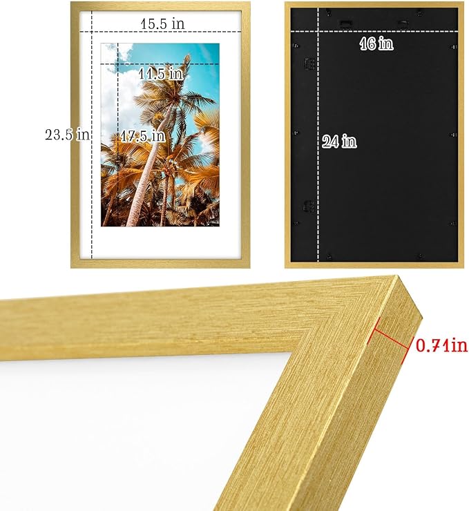 Frametory 16x24 Gold Picture Frame with Real Glass Mat for 12x18