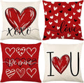 ONFAON Valentines Day Decorations-Valentines Day Pillow Covers 18x18 Inch Set of 4 Red Heart Love You More for Large Couch Sofa Home Indoor Outdoor Holiday Decorations