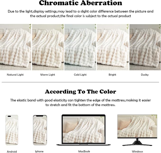NEWCOSPLAY Faux Fur Thick Bubble Twin Blanket for Couch, Ivory, 60"x80" | Luxury Fluffy Thick Warm Bubble Blanket for Couch Sofa Bed 1000GSM, Soft Plush Cozy Decorative Throw, Gift for Women Men