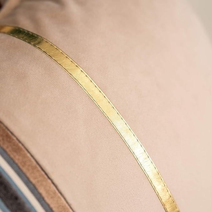 Yangest Brown Striped Patchwork Throw Pillow Cover Gold Leather Cushion Cover Zippered Rectangular Pillowcase for Sofa Couch Bedroom Living Room Home Decoration, 12x20 Inch