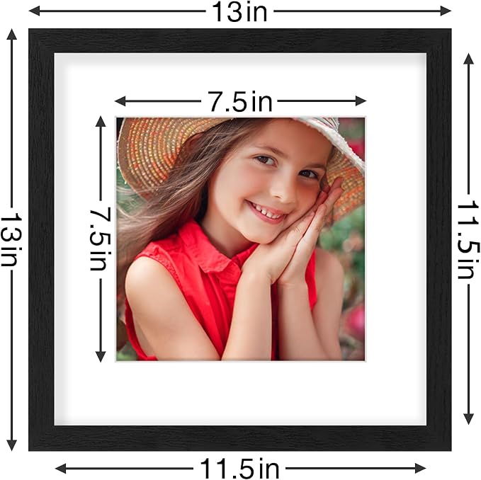 Vittanly 12x12 Picture Frames Set of 9 for Wall Mounting, Black | Display Pictures 8x8 with Mat or 12x12 without Mat for Wall Mounting, Square Photo Frames for Home Decor, Engineered Wood