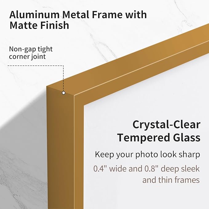 Fun Memories 16x20 Metal Picture Frame with 11x14 Mat, Brushed Aluminum Finish, Tempered Glass Front, and Attached Hanging Hardware(Bronze, Pack of 1)