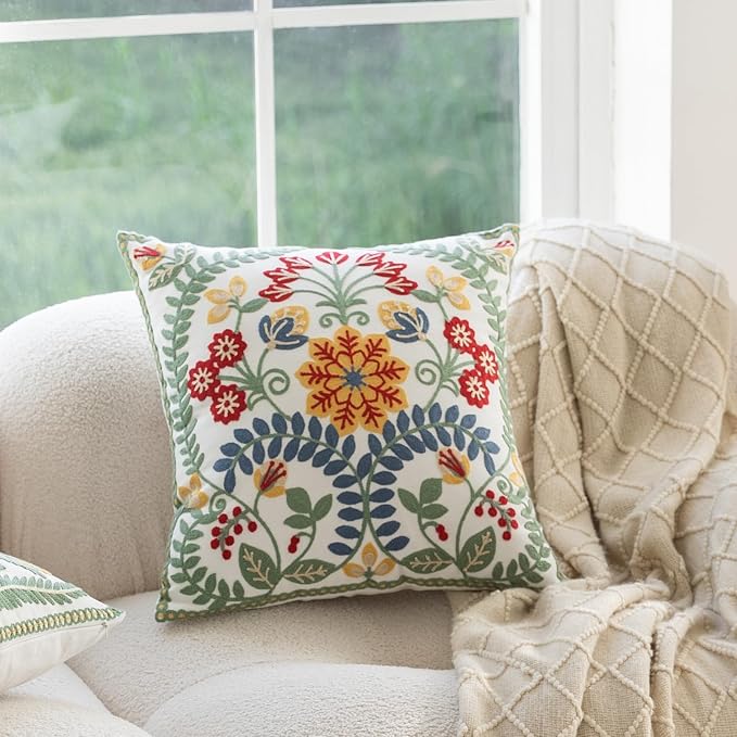 YIcabinet Pack of 2 Throw Pillow Covers,Embroidered Pillow Case Soft Square Decorative Pillowcases for Home Sofa Couch 18x18 Inch