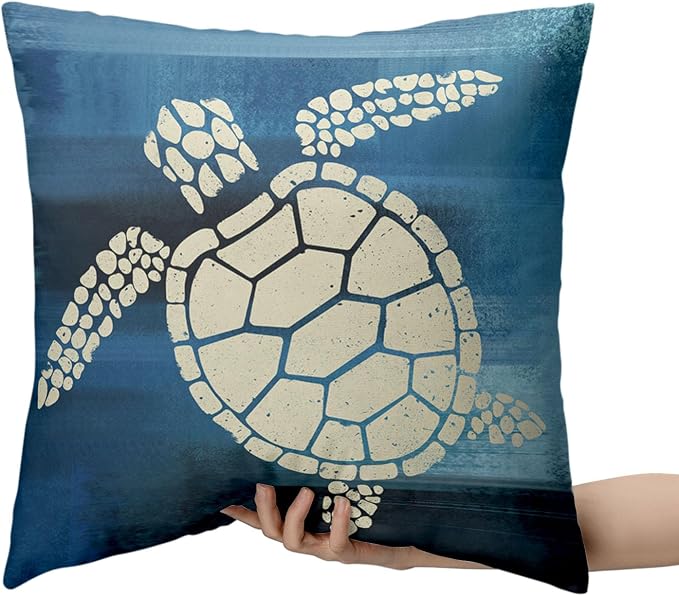 Marine Turtle Couch Pillow Covers 22x22 Pack of 2 Mediterranean Style Pillowcases Sea Animal Cushion Cases Navy Blue Throw Pillow Case for Patio Sofa Bed Decor