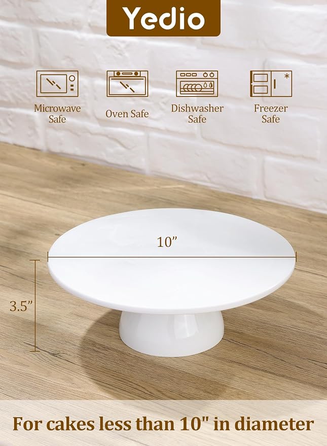 Porcelain Cake Stand, 10 in Round Cake Display Pedestal Stands, White | Round Dessert Stand, For Cakes, Cupcakes & Pastries, For Birthday Parties, Weddings & Baby Showers, Fits Cakes Under 8''