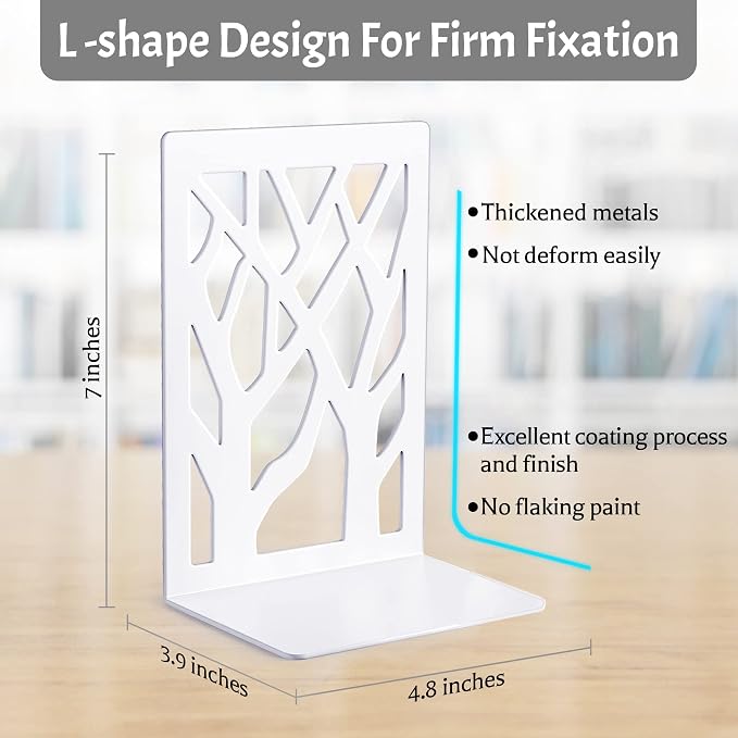 Book Ends-Metal Book End Supports for Bookrack Desk (White, 10 Pair)