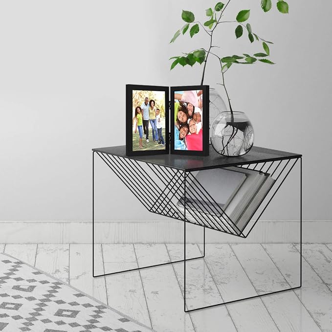 Americanflat Hinged 8x10 Picture Frame with Shatter-Resistant Glass - Double Picture Frames with Engineered Wood - Signature Collection - Photo Frame for Tabletop Display - Black