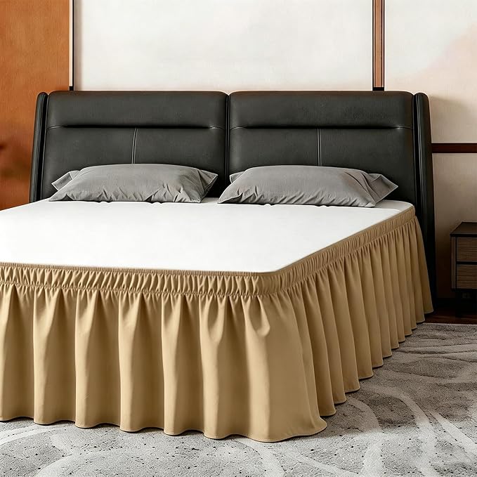 ANARACHON King Bed Skirt, Elastic Wrap Around Bed Skirt King Size, Bed Skirts for Adjustable Bed, Easy Fit with 18" Drop Length Tailored Drop Dust Ruffle (Gold)