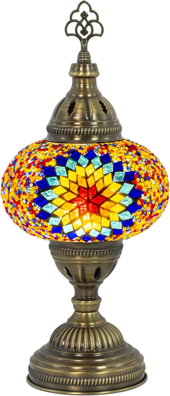 Turkish Mosaic Lamp with Bulb – Handmade Star Fire Stained Glass Table Light, Antique Bohemian Vintage Decor for Bedroom or Living Room, E12 Socket