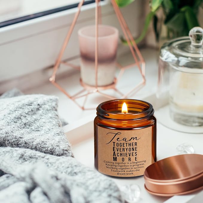 Fumete 10 Pcs Employee Appreciation Gifts Jars Scented Soy Candles 3.5 oz Inspirational Candles Team Thank You Gifts for Nurse Back to School Coworker Volunteers Teachers Group(Amber, Team)