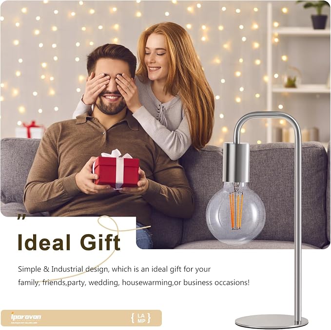 Industrial Modern Brush Nickel Table Lamp 13.5", for Desk or Bedside