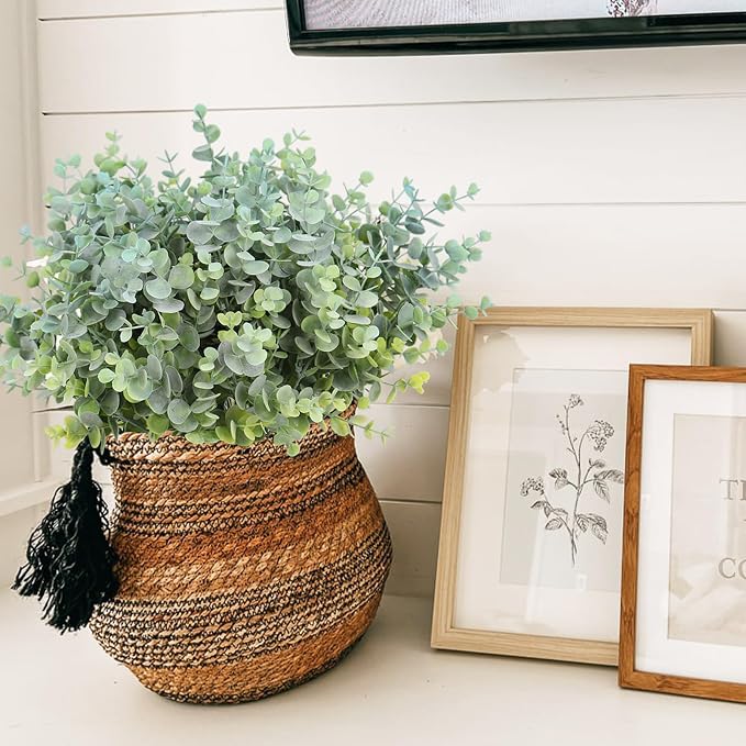 RECUTMS 8Bundles Artificial Eucalyptus Greenery Stems Plant 13In Dusty Blue | Plastic Boxwood Shrub Branch,No Maintenance,Weather-proof,long-term Reuse,Farmhouse Garden Vase Outdoor Planter Wedding Decor