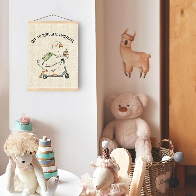 Boat Wades Funny Mental Health Goose Wall Art Poster Hanger Frame, Off to Regulate Emotions Coffee Scooter Goose Wall Decor for Kids Room Therapy Counselor Office Classroom, 12x16 Inch
