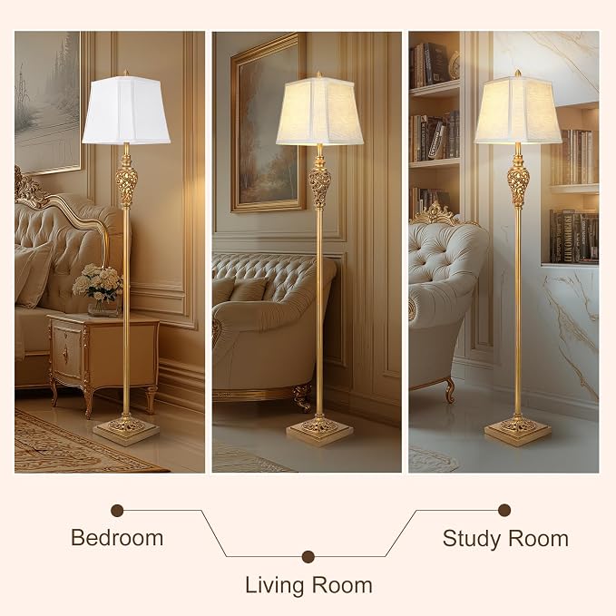 Vintage Farmhouse Floor Lamp with Nightlight, Antique Gold, 65" Tall