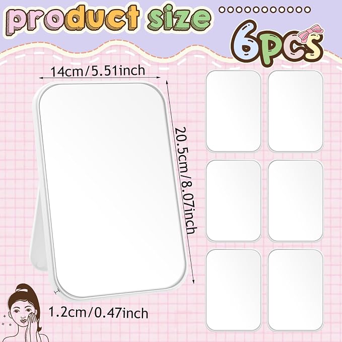 DoubleFill 6 Pcs Spa Party Mirror Spa Party Supplies for Women, White | Foldable Stand, Portable Makeup Table Mirror, Sleepover Accessory Slumber Birthday Party Favors, Women Adults Princess Gift