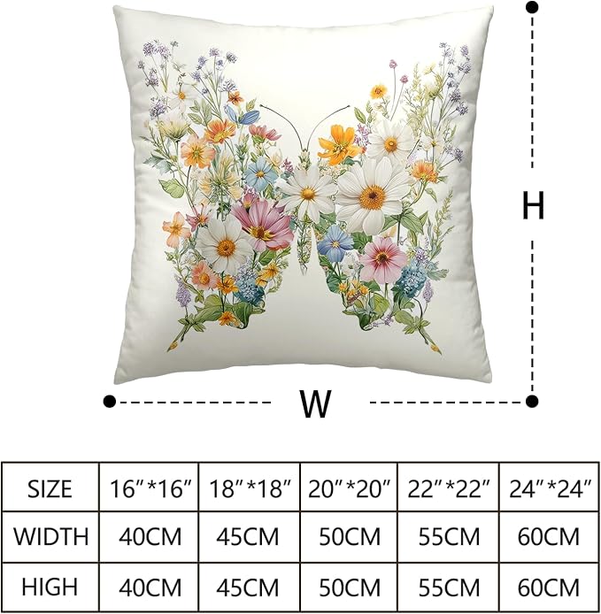 Colorful Butterfly Pillow Covers Spring Summer Floral Throw Pillow Covers Butterfly Sunflower Pillow Cases 20x20 Daisy Farmhouse Decorative Cushion Cases for Home Sofa 2 Pack