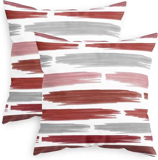 CaliTime Throw Pillow Cases Pack of 2 Cozy Fleece Abstract Geometric Texture Decorative Cushion Covers for Couch Bed Sofa Farmhouse Decoration 18 X 18 Inches Burgundy